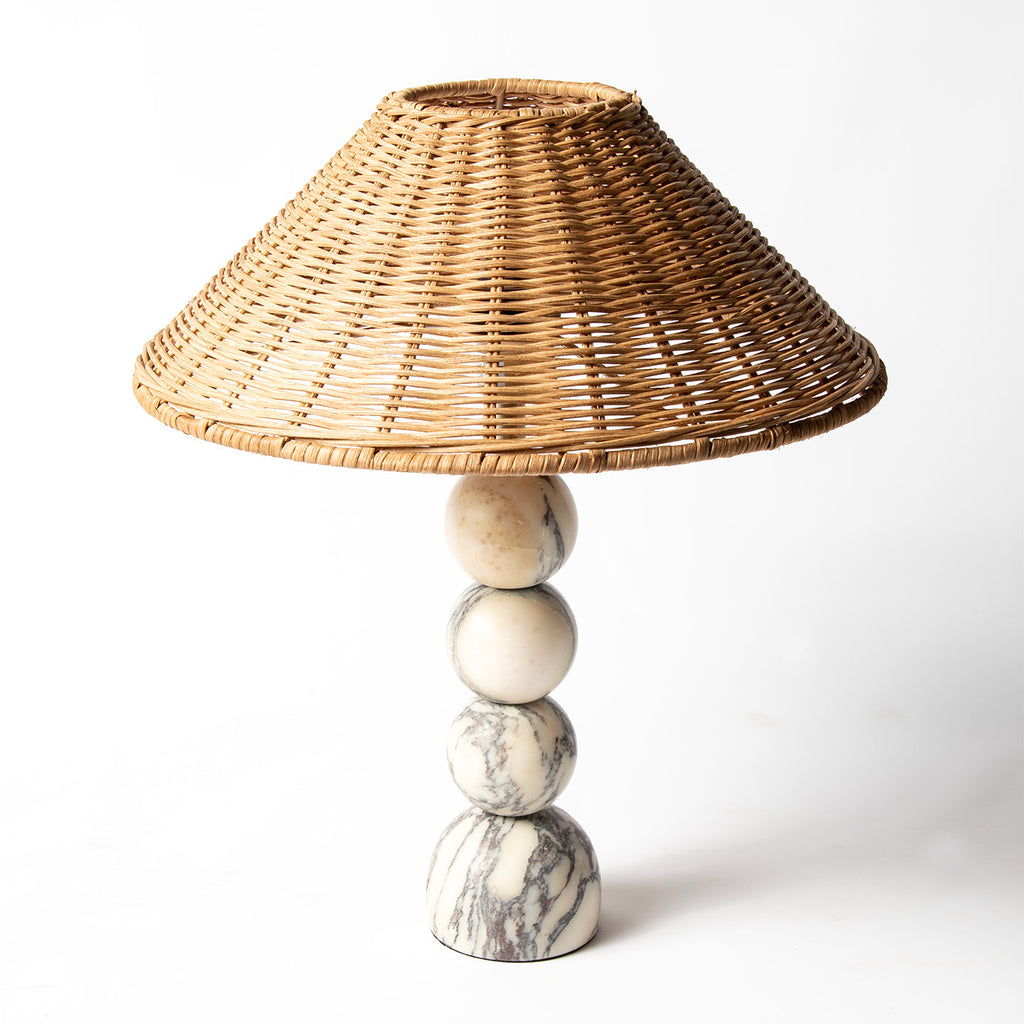 Bulbous Marble + Rattan Table Lamp