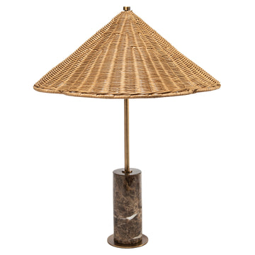 Petite Marble and Brass Lamp with Rattan Coolie Shade
