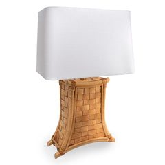 Pair of 20th C. Vintage Bamboo & Woven Leather Table Lamps