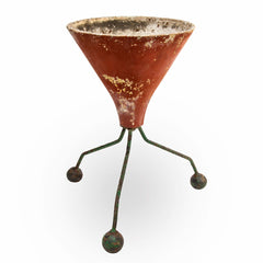 Charming Red Metal Cone Shaped Planter on Tripod Legs