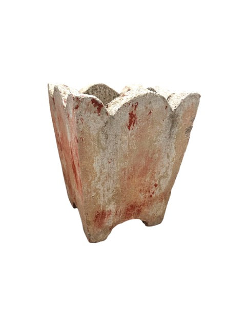 Small Concrete Planters with Wonderful Patina in Faded Red and Grey Tones