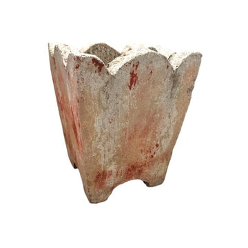 Small Concrete Planters with Wonderful Patina in Faded Red and Grey Tones