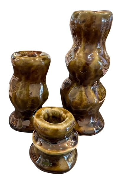 Handmade Ceramic Candlestick in Olive Green