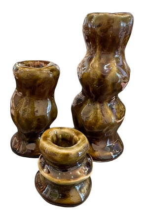 Handmade Ceramic Candlestick in Olive Green