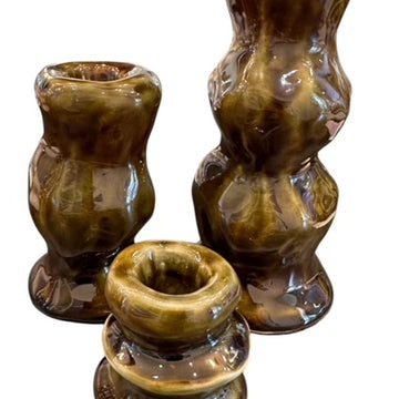 Handmade Ceramic Candlestick in Olive Green