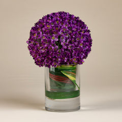 Purple Orchid Large Allium Leaf in Small Glass Vase