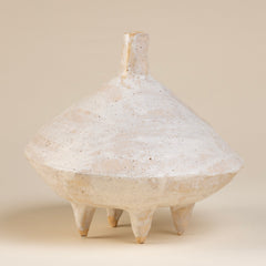Handmade Ceramic Vessel on Tripod Base with White Glaze