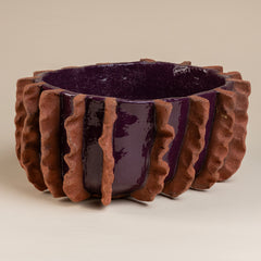 Custom Handmade Vessel with Pinched Ridges finished in Matte Black with Matte Brown Ridges