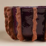Custom Handmade Vessel with Pinched Ridges finished in Matte Black with Matte Brown Ridges