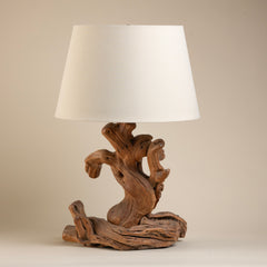 Large Vintage Driftwood Lamp Crafted from a Singular Piece of Sun-Bleached Driftwood