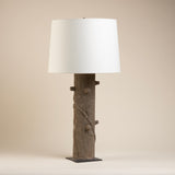 Faux Bois Tree Trunk Table Lamp on Black Metal Base