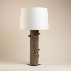 Faux Bois Tree Trunk Table Lamp on Black Metal Base