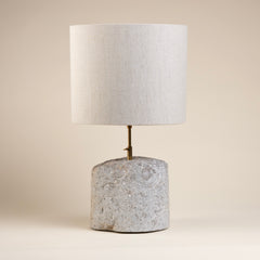 Lamp from Carved Rustic Stone Block with Minimalist Brass Neck