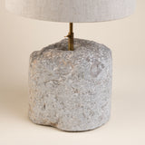 Lamp from Carved Rustic Stone Block with Minimalist Brass Neck