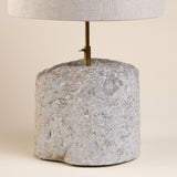 Lamp from Carved Rustic Stone Block with Minimalist Brass Neck
