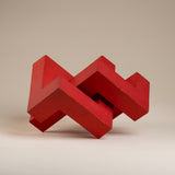 Red Geometric Wood Sculpture Maquette, possibly by Antoni Milkowski.