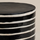 Short Stoneware Black and White Line Side Table