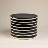 Short Stoneware Black and White Line Side Table
