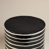 Short Stoneware Black and White Line Side Table
