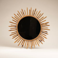 Mid-Century SunBurst Round Rattan Mirror