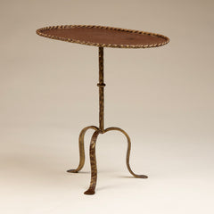 Oval Gilt Metal Martini Table With Hammered top