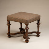 Antique French Walnut Os de Mouton Stool, Newly Upholstered