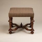 Antique French Walnut Os de Mouton Stool, Newly Upholstered