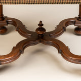 Antique French Walnut Os de Mouton Stool, Newly Upholstered