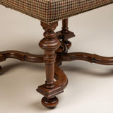 Antique French Walnut Os de Mouton Stool, Newly Upholstered