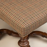 Antique French Walnut Os de Mouton Stool, Newly Upholstered
