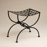 Pair of Vintage Mid-Century "Florentine" Style Black Wrought Iron Curule Stools.