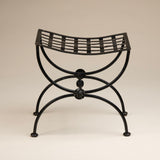 Pair of Vintage Mid-Century "Florentine" Style Black Wrought Iron Curule Stools.