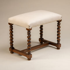 Barley Twist Stool Newly Upholstered in White , England