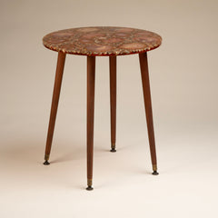 Mid-20th Century Side Table with Cast Resin Top Imbedded with Sliced Agate and Crushed Stone