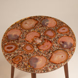 Mid-20th Century Side Table with Cast Resin Top Imbedded with Sliced Agate and Crushed Stone