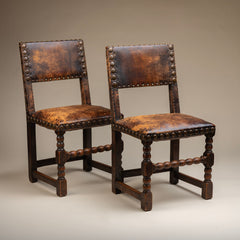 Set of Two French Leather Dining Chairs