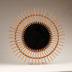 MCM Round Rattan Mirror
