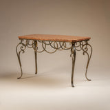 Vintage Wrought Iron Coffee Table with Rosso Verona Marble Top