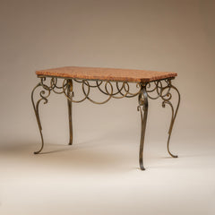Vintage Wrought Iron Coffee Table with Rosso Verona Marble Top