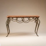 Vintage Wrought Iron Coffee Table with Rosso Verona Marble Top