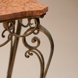 Vintage Wrought Iron Coffee Table with Rosso Verona Marble Top