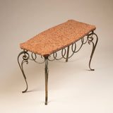 Vintage Wrought Iron Coffee Table with Rosso Verona Marble Top
