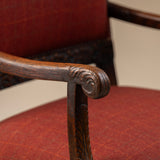 Walnut Armchair newly upholsted in Red Windowpane Fabric, Late 19th Century, England