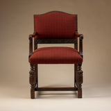 Walnut Armchair newly upholsted in Red Windowpane Fabric, Late 19th Century, England
