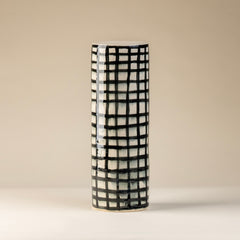 Tall Grid Pedestal in Black and White, Ceramic