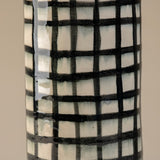 Tall Grid Pedestal in Black and White, Ceramic