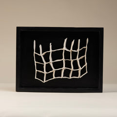 One-of-a-kind Rungs 1 Framed Sculpture made with Handmade Porcelain Clay Slabs in Black Wood Frame