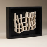 One-of-a-kind Rungs 1 Framed Sculpture made with Handmade Porcelain Clay Slabs in Black Wood Frame
