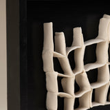 One-of-a-kind Rungs 1 Framed Sculpture made with Handmade Porcelain Clay Slabs in Black Wood Frame