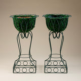 Pair of Tall Green Wire Planters